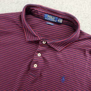 Polo Ralph Lauren Men's XXL 2XL Striped Burgundy Blue Short Sleeve Polo Shirt‎